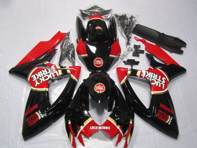 2006-2007 Schwarz Rot Lucky Strike Motul GSXR 600 Motorrad Verkleidung 2006-2007 Schwarz Rot Lucky Strike Motul GSXR 600 Motorrad Verkleidung