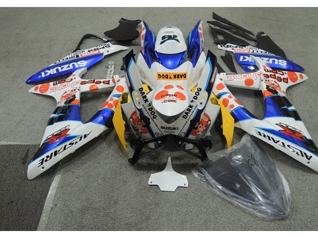 2008-2010 Weiß Blau Dunkel Hund GSXR 600 Motorrad Verkleidung
